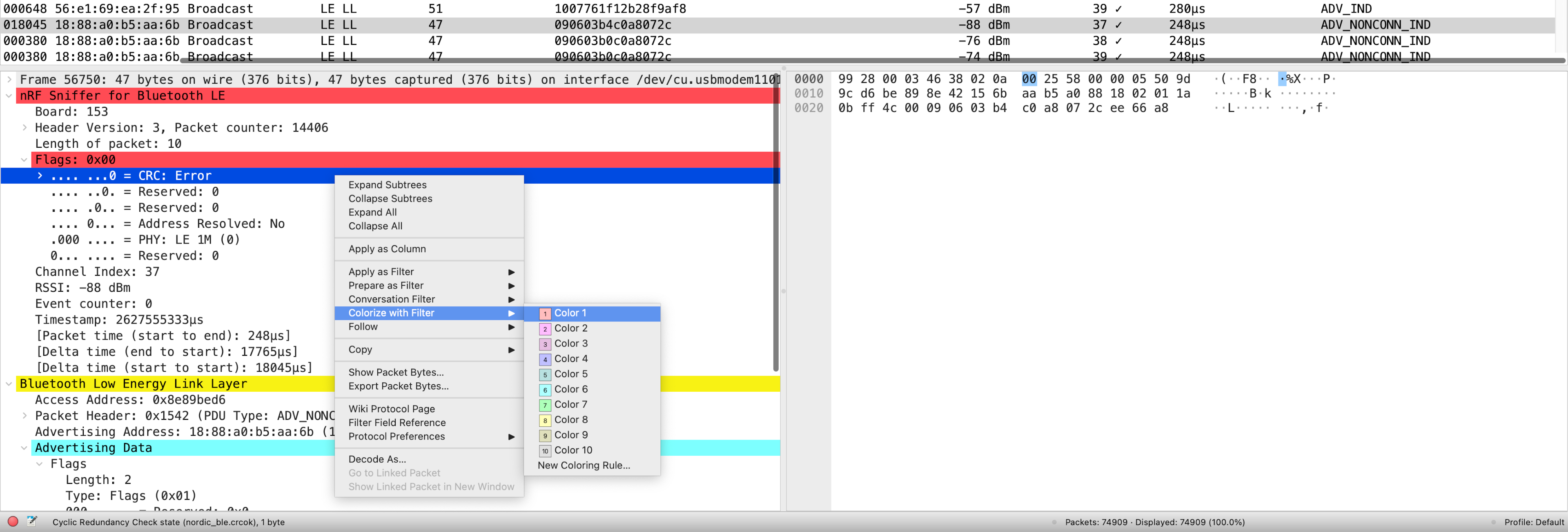 Colorizing Bad CRC packets