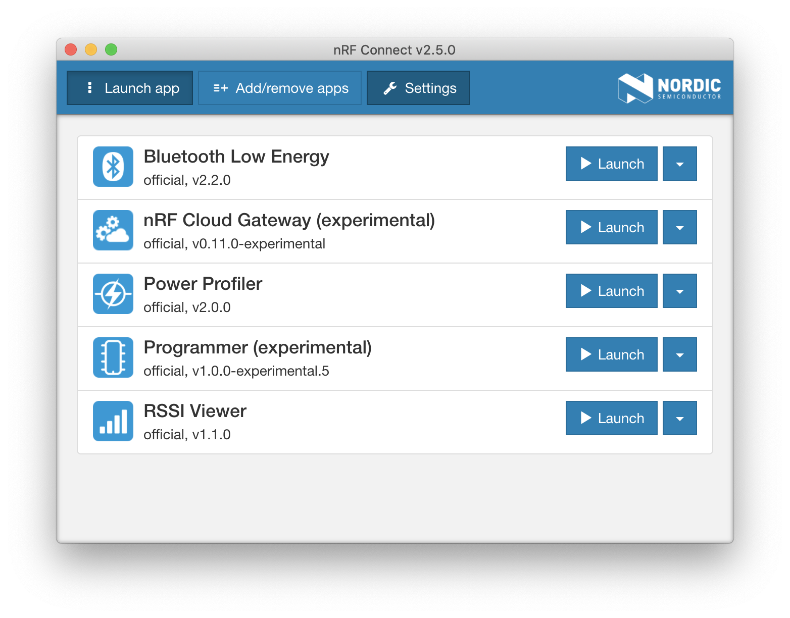 Main nRF Connect Window