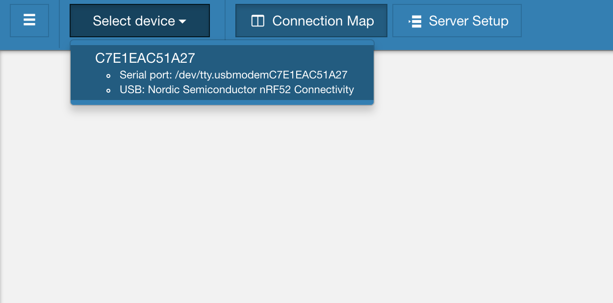 nRF Connect select device from serial port