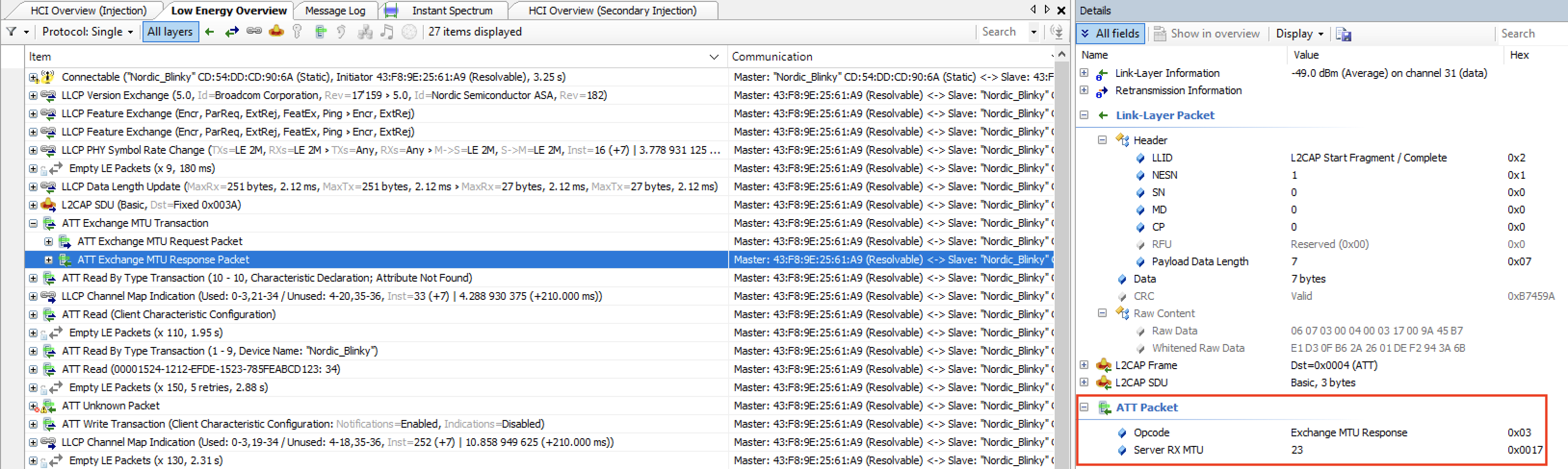 Exchange MTU response from Nordic DK with value 23