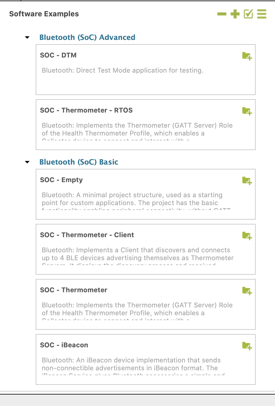 List of Bluetooth SDK example projects in Simplicity Studio