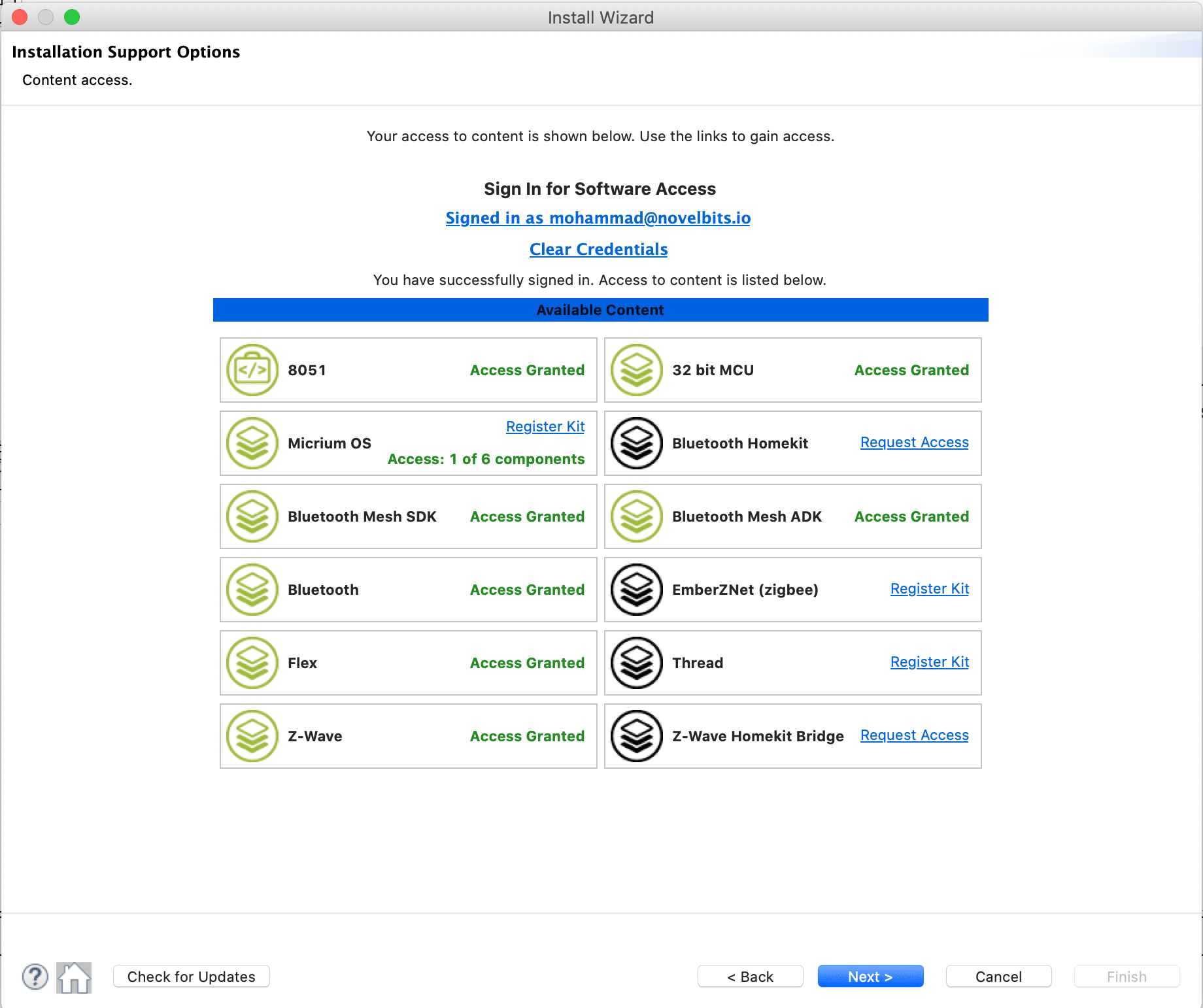 Simplicity Studio SDK selection with Bluetooth and 32 bit MCU checked