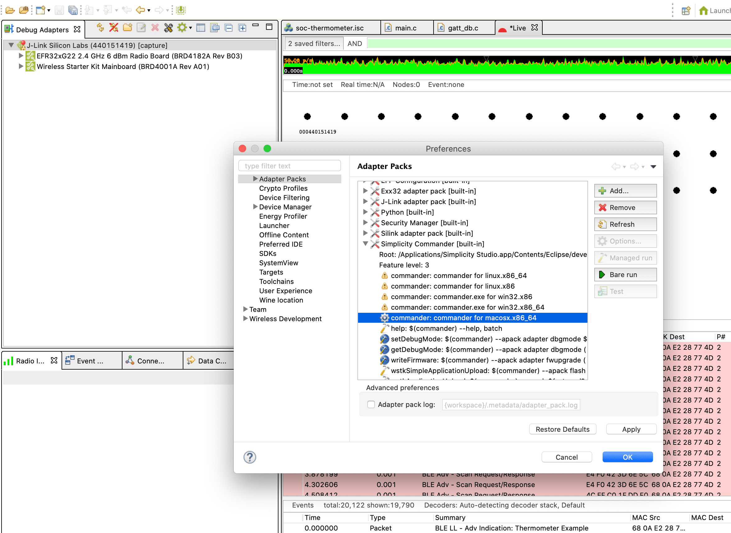 Simplicity Studio preferences showing Simplicity Commander path configuration